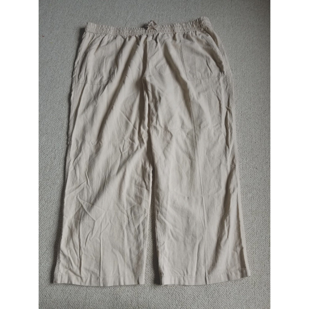 NWT Womens Pants-AVENUE-beige "Pull On Linen Pant" elastic waist straight-22/24